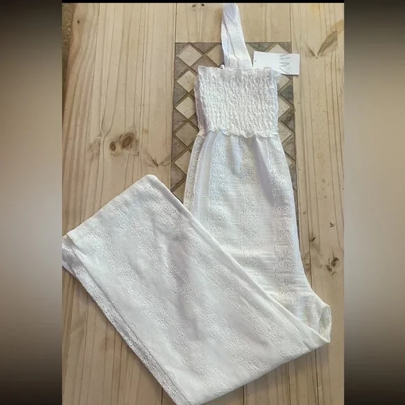 Zara NWT Embroidered Eyelet Cropped Jumpsuit - Picture 7 of 13